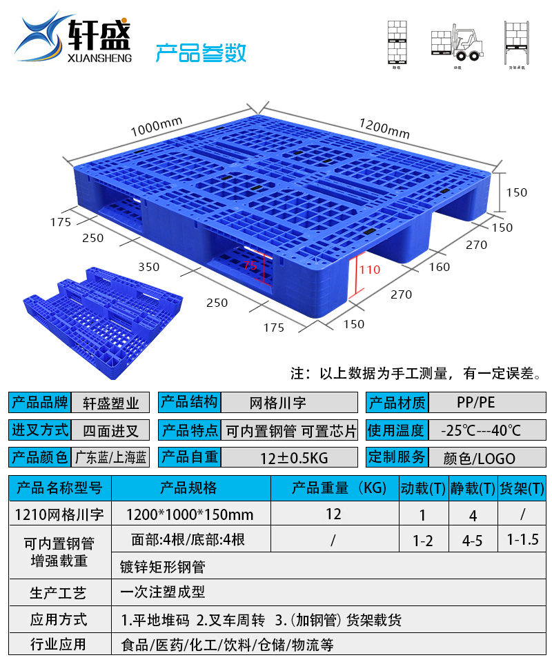 軒盛塑業(yè)1210網(wǎng)格川字塑料托盤12kg